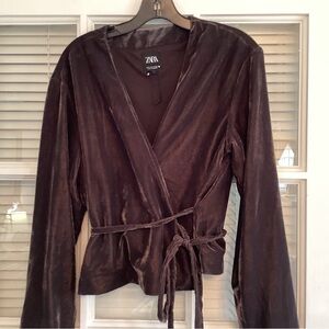 Zara Brown Velvet Wrap Blazer
